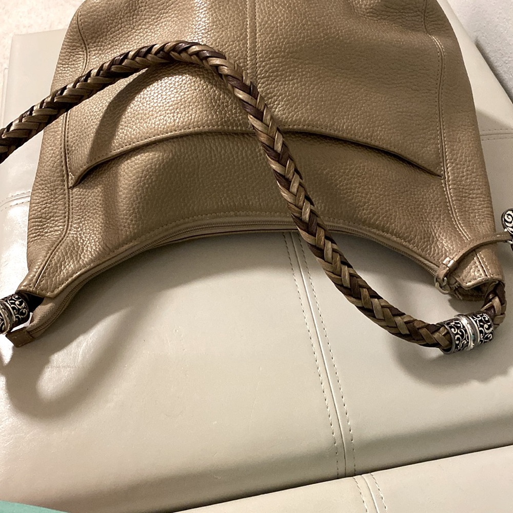 Brighton Gold/Tan Braided Handle Genuine Leather Bag - Picture 6 of 13